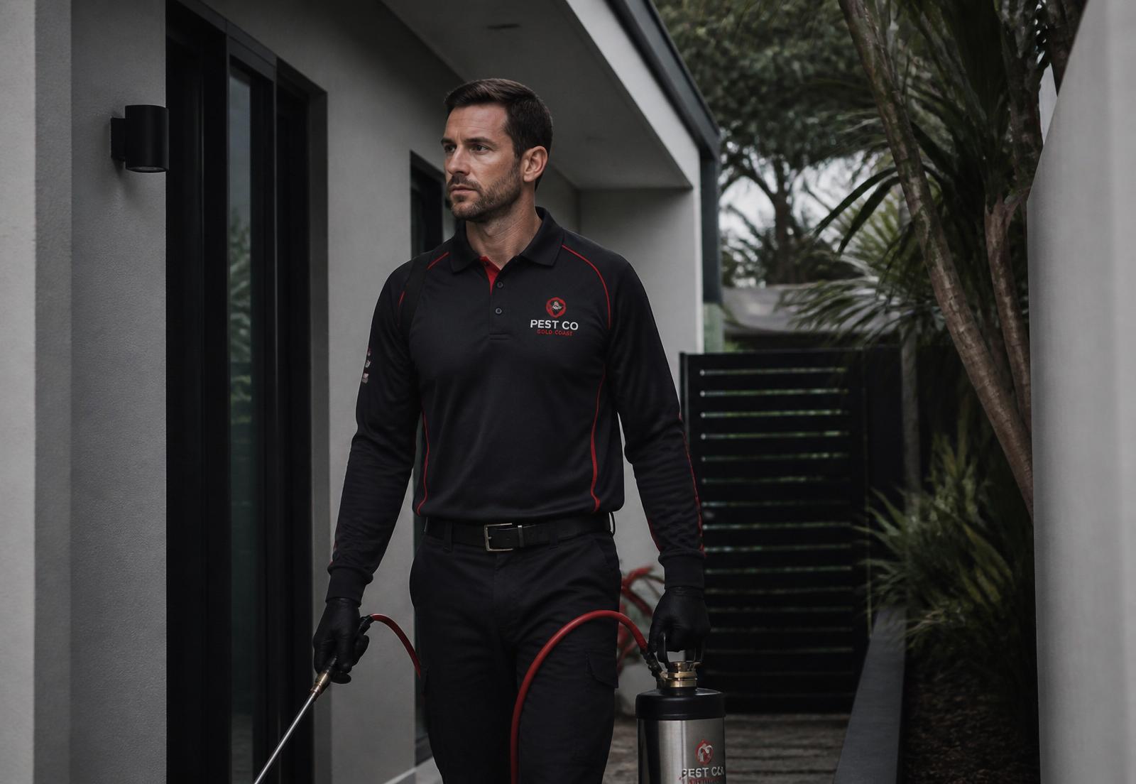 Pest control technician treating a Gold Coast home